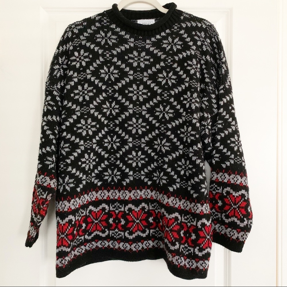 Adele Knitwear Vintage 80s Patterned Sweater L XL